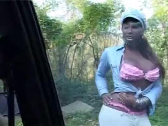 Black tranny eats two dicks