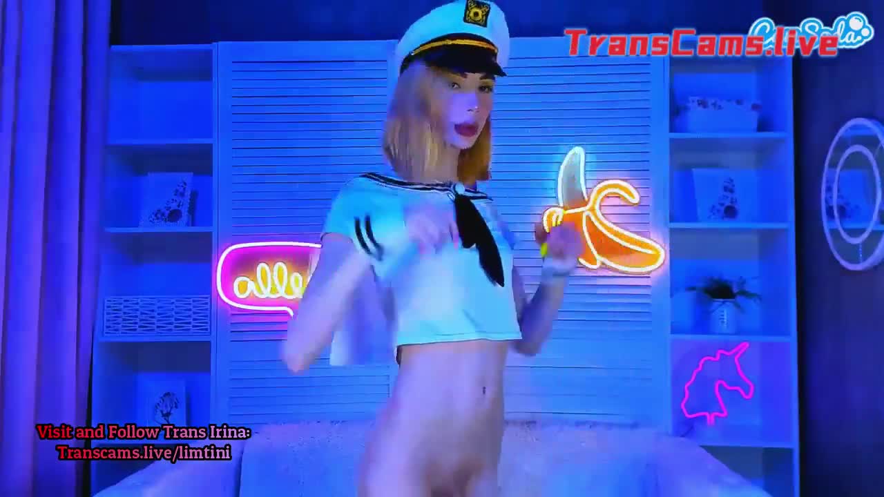 skinny teen trans college girl in Navy shirt loves to dance