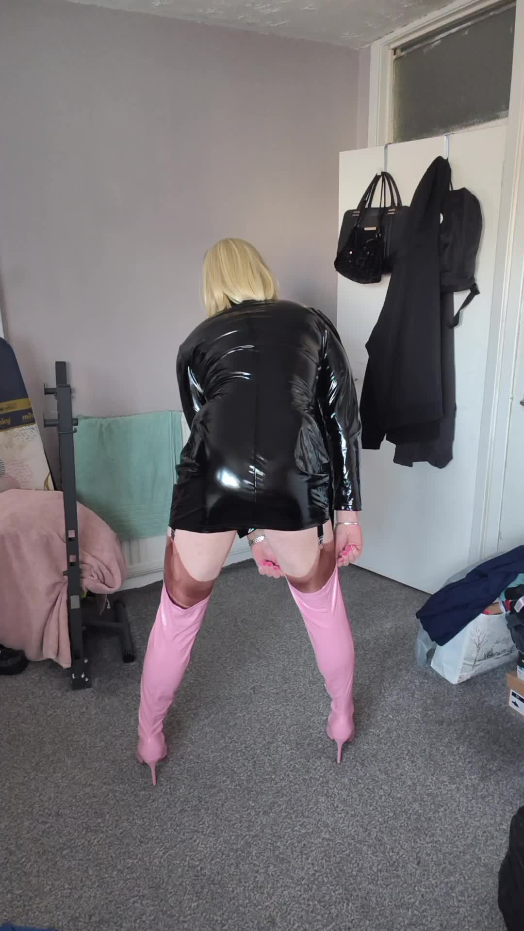 Crossdresser holly in PVC dress